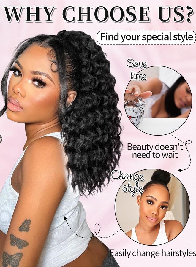 KooKaStyle Curly Ponytail Extension Fluffy Drawstring Ponytail Hair Extensions for Women Long Kinky Curly Wavy Pony Tail Extension Synthetic Hairpiece for Daily Use(18 Inch,Black Mixed Burgundy) - Image 4